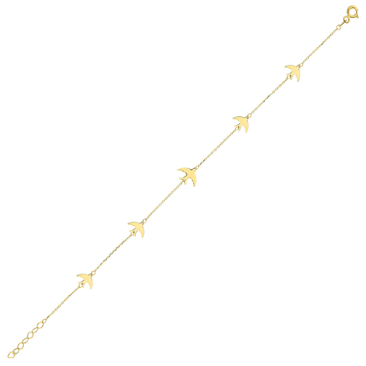 14K Gold Bird Bracelet, Flying Swallow Chain Bracelet, Delicate Freedom Symbol Jewelry, Dainty Everyday Bracelet