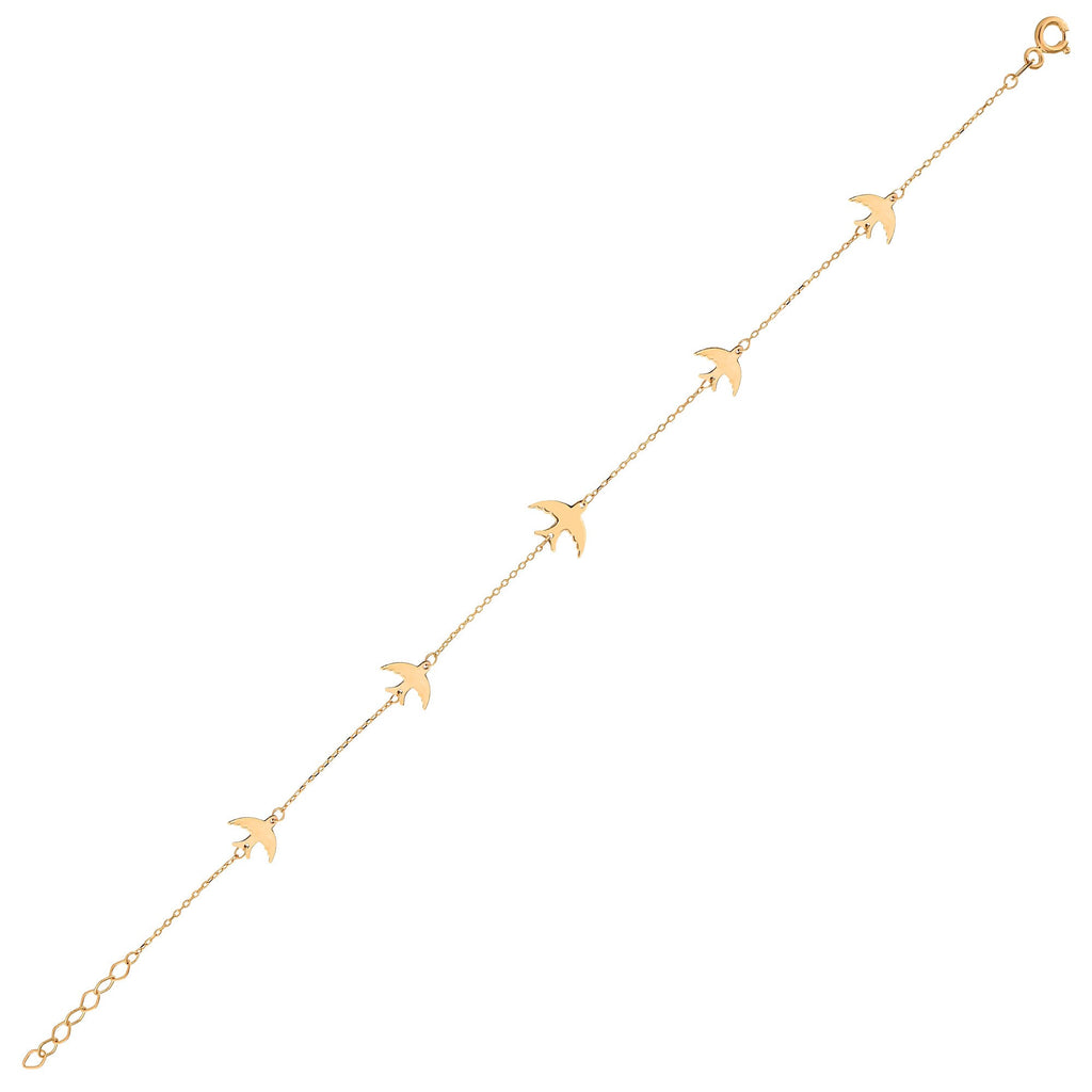 14K Gold Bird Bracelet, Flying Swallow Chain Bracelet, Delicate Freedom Symbol Jewelry, Dainty Everyday Bracelet