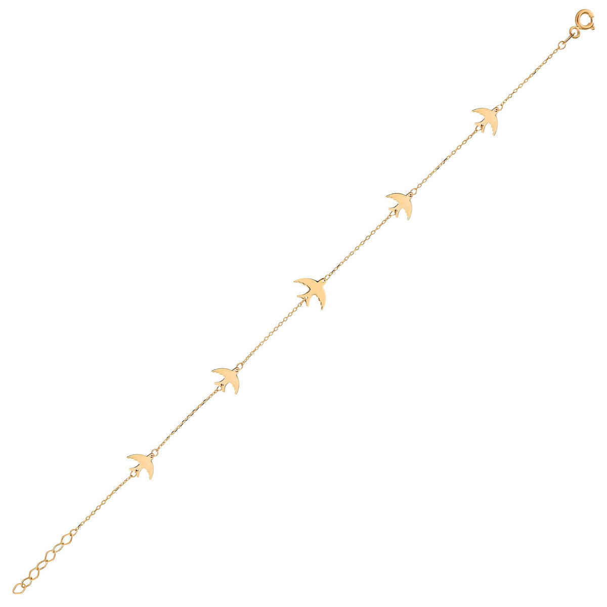 14K Gold Bird Bracelet, Flying Swallow Chain Bracelet, Delicate Freedom Symbol Jewelry, Dainty Everyday Bracelet