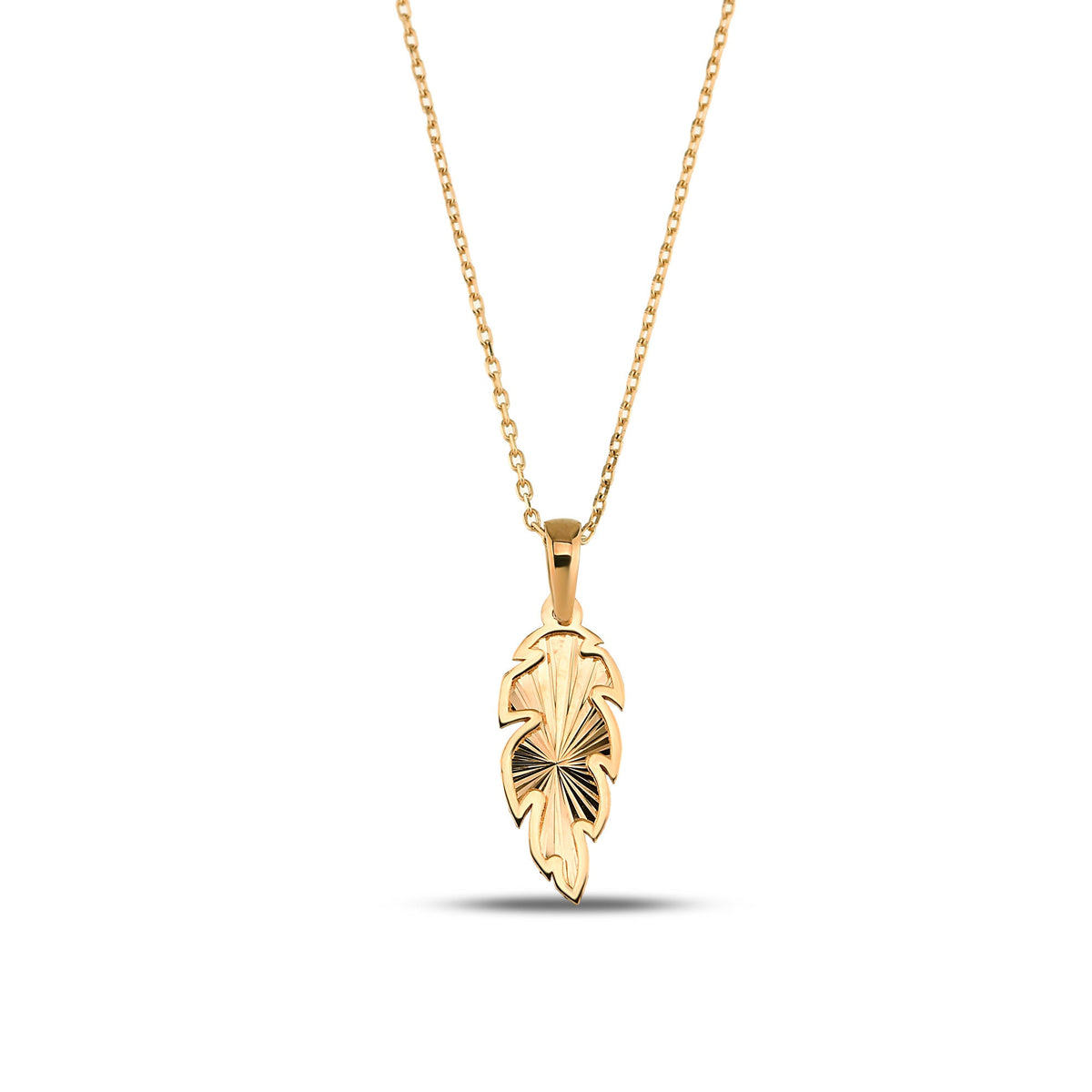 14K Gold Feather Necklace, Diamond Cut Leaf Pendant, Dainty Nature Charm, Boho Everyday Jewelry, Gift for Her