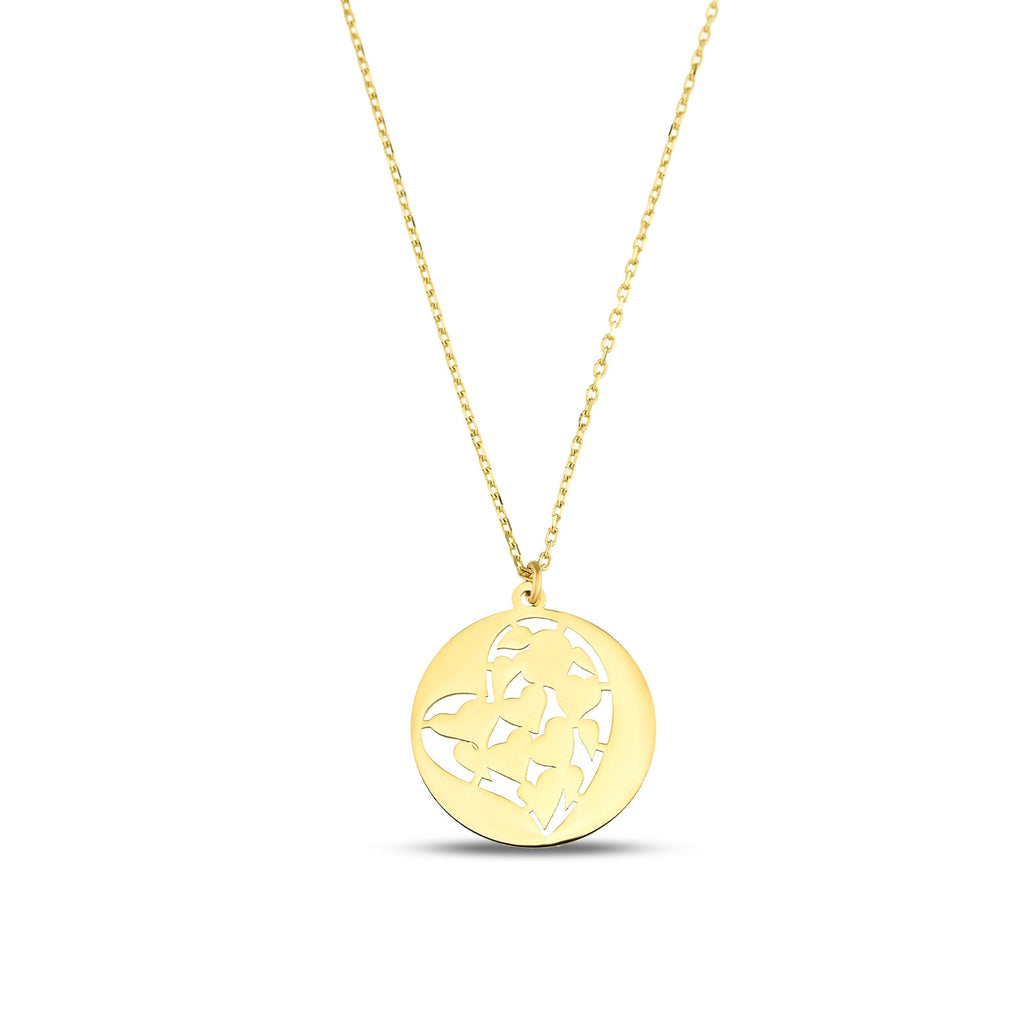14K Gold Heart Coin Necklace, Cut Out Heart Medallion Pendant, Dainty Round Disc, Everyday Layering Necklace, Gift for Her