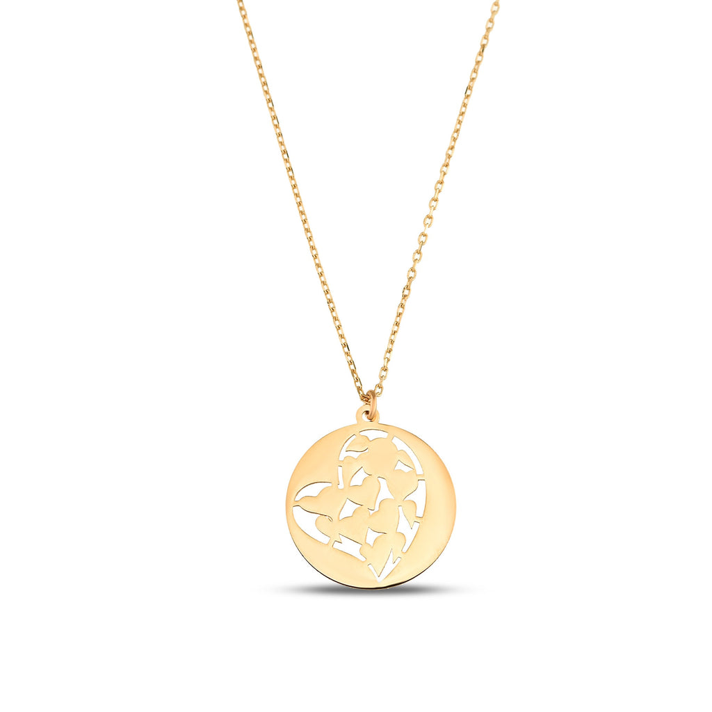 14K Gold Heart Coin Necklace, Cut Out Heart Medallion Pendant, Dainty Round Disc, Everyday Layering Necklace, Gift for Her