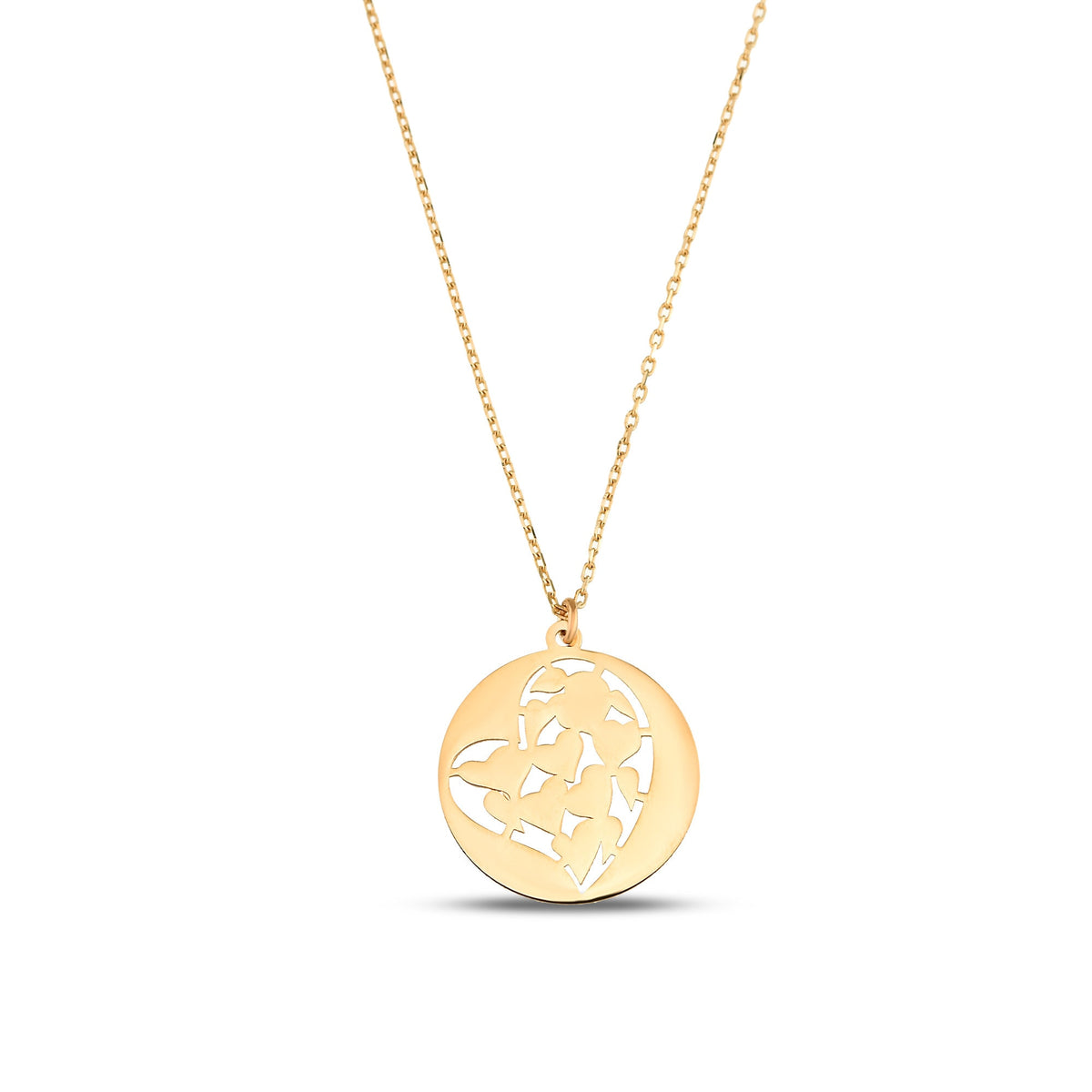 14K Gold Heart Coin Necklace, Cut Out Heart Medallion Pendant, Dainty Round Disc, Everyday Layering Necklace, Gift for Her