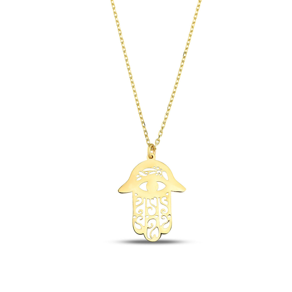 14K Gold Hamsa Necklace, Engraved Evil Eye Hand Pendant, Fatima's Hand Charm, Protection Jewelry, Gift for Her