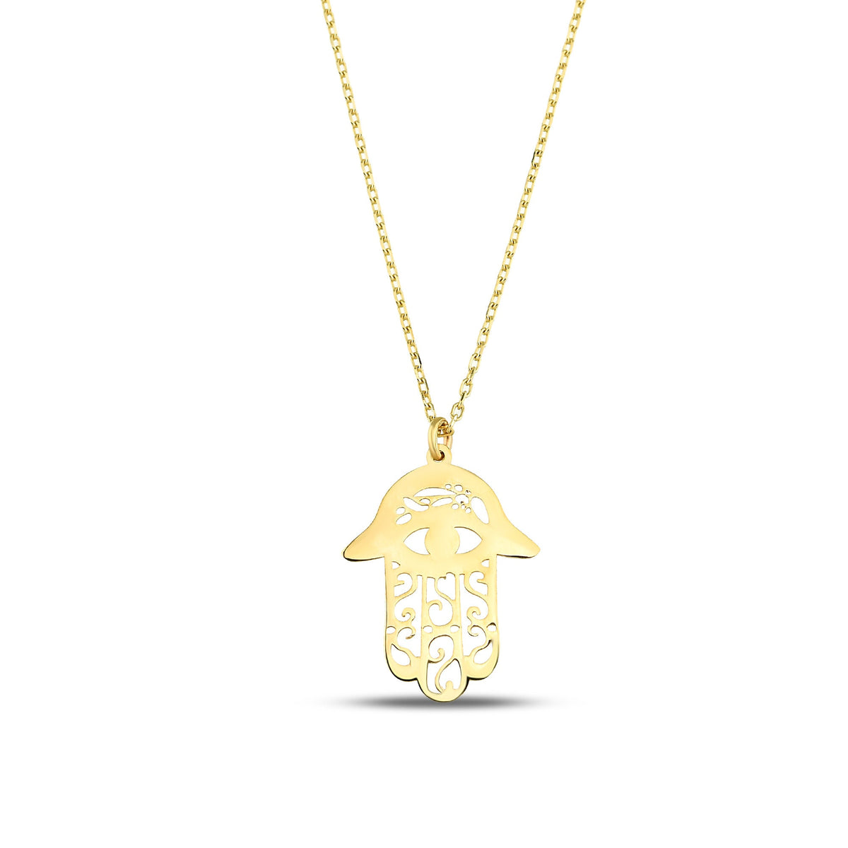 14K Gold Hamsa Necklace, Engraved Evil Eye Hand Pendant, Fatima's Hand Charm, Protection Jewelry, Gift for Her