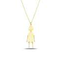 14K Gold Little Girl Charm Necklace, Whimsical Heart Eyes Doll Pendant, Polka Dot Dress Charm, Fun Gift for Her