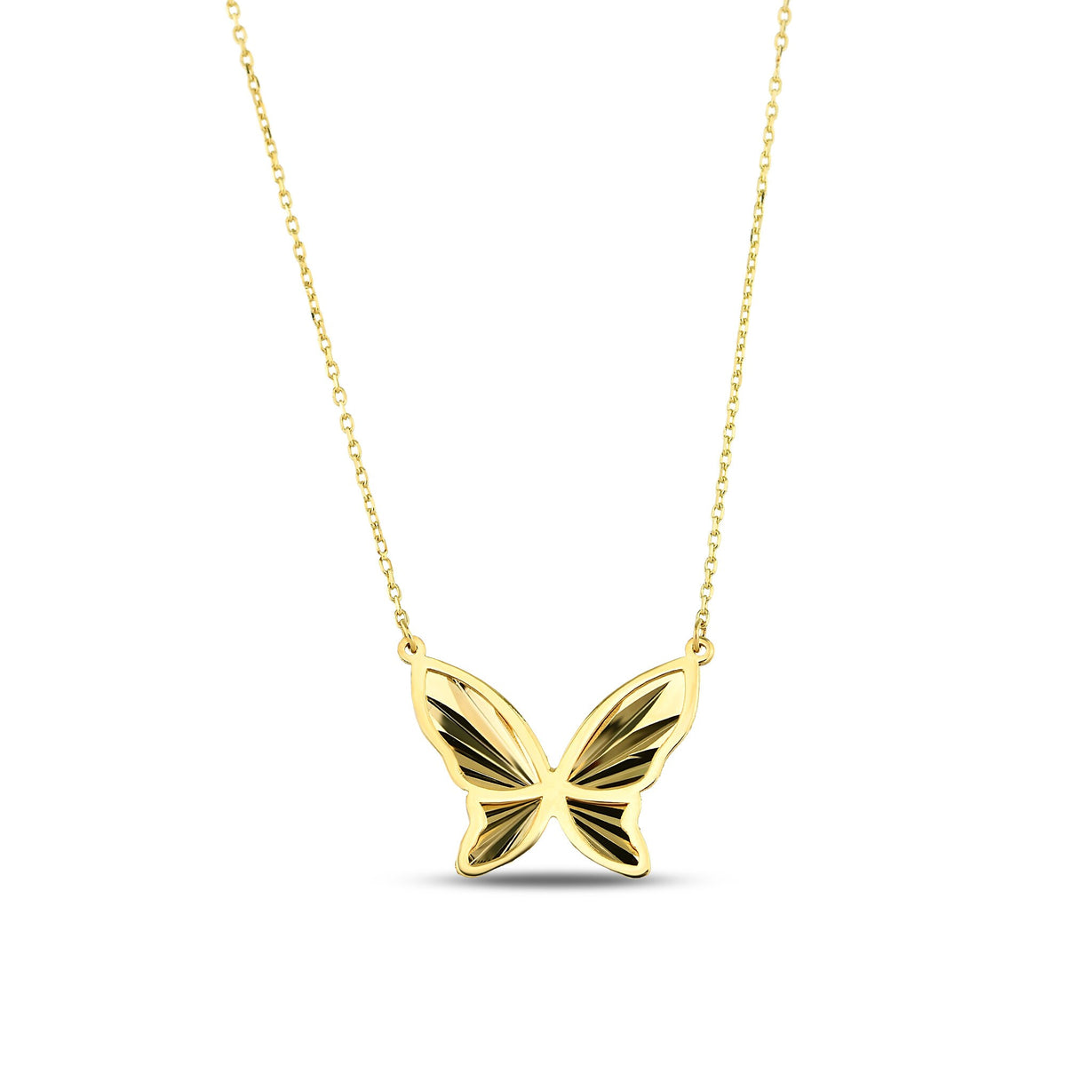 14K Gold Butterfly Necklace, Diamond Cut Butterfly Pendant, Dainty Sideways Charm, Nature Jewelry, Gift for Her