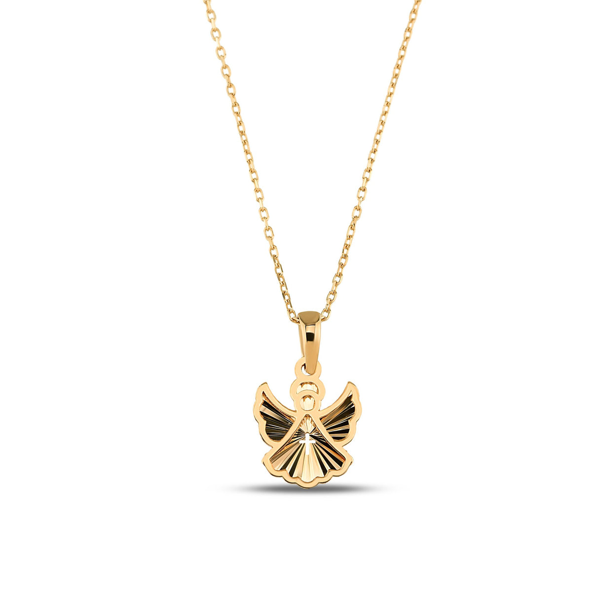 14K Gold Guardian Angel Necklace, Diamond Cut Angel Cross Pendant, Faith Charm, Baptism Confirmation Gift for Her