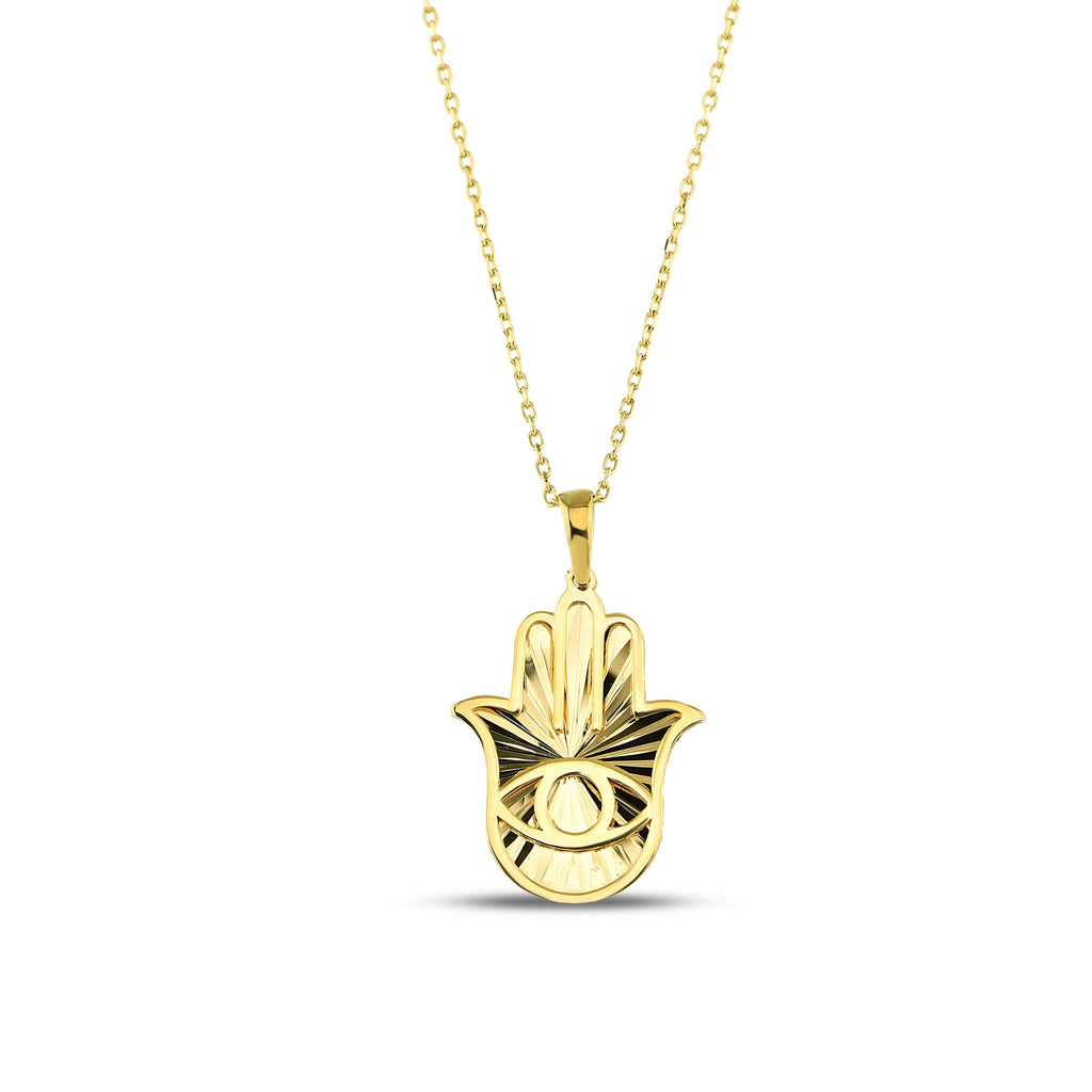 14K Gold Hamsa Necklace, Diamond Cut Evil Eye Hand Pendant, Fatima's Hand Charm, Protection Jewelry, Gift for Her