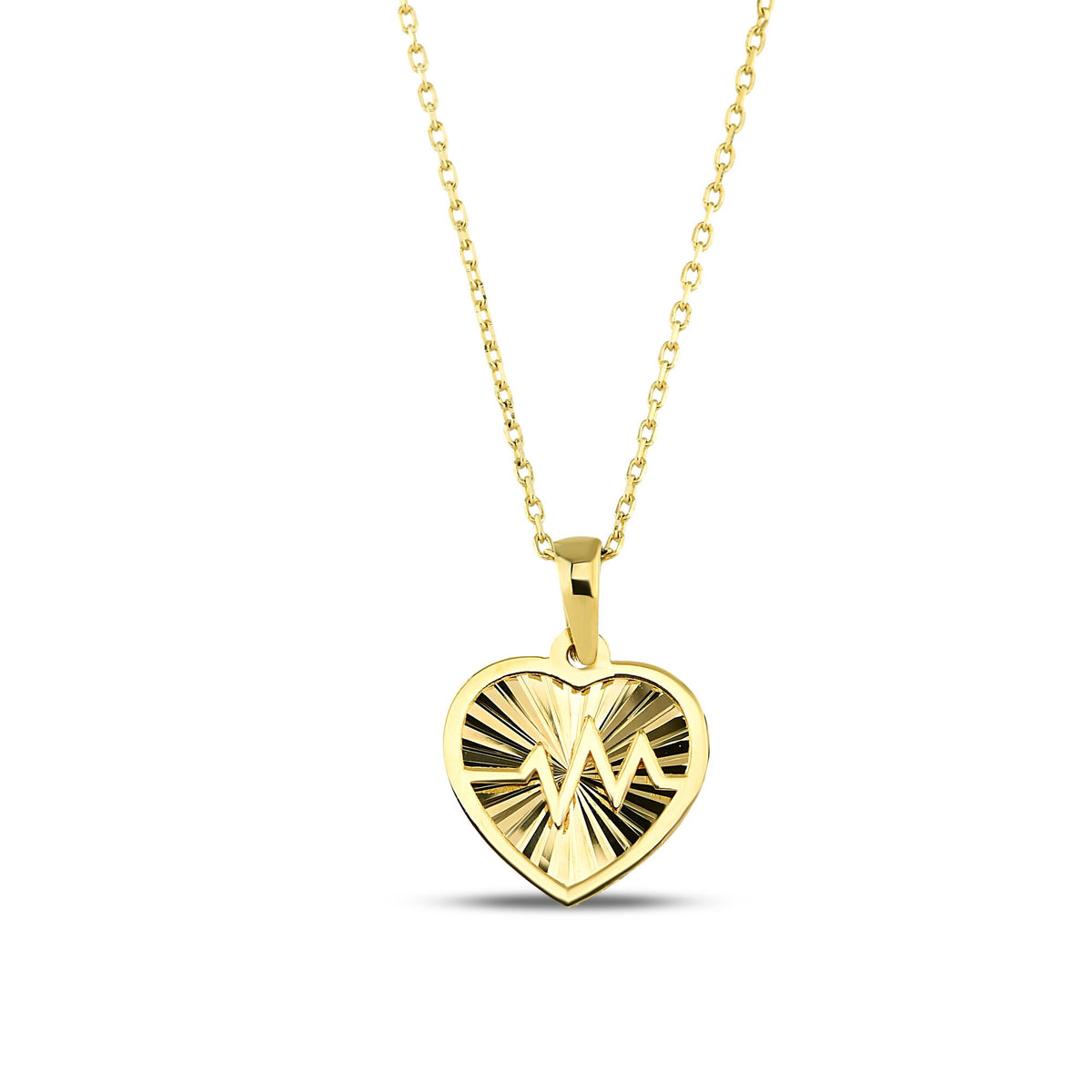 14K Gold Heartbeat Necklace, Diamond Cut Heart Pulse Pendant, Pulse Line Charm, Meaningful Gift for Her