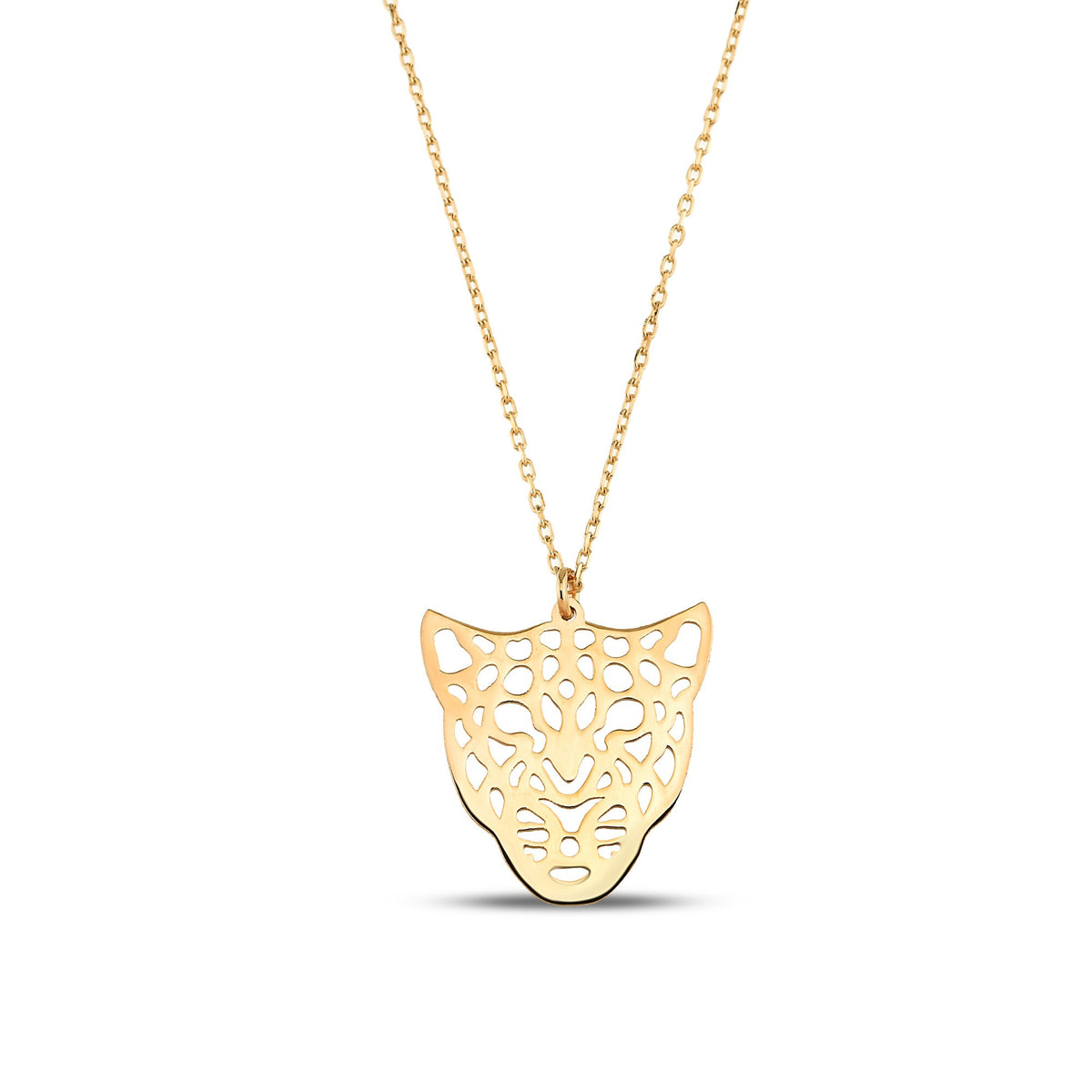 14K Gold Leopard Necklace, Cut Out Leopard Face Pendant, Wild Animal Charm, Bold Statement Jewelry, Gift for Her