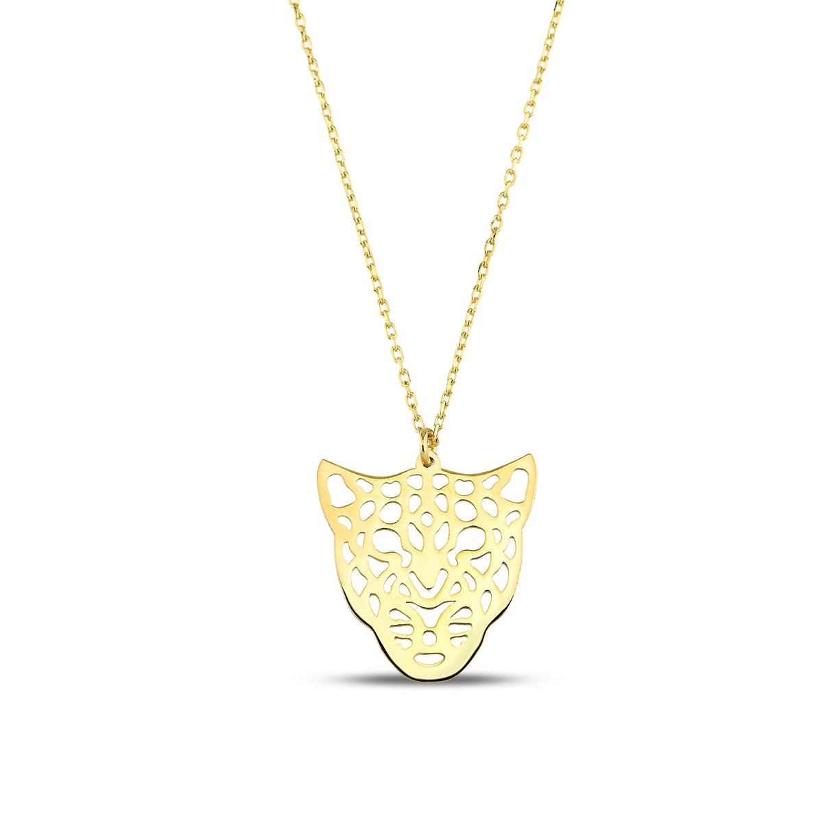 14K Gold Leopard Necklace, Cut Out Leopard Face Pendant, Wild Animal Charm, Bold Statement Jewelry, Gift for Her