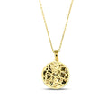14K Gold Floral Coin Necklace, Diamond Cut Filigree Medallion Pendant, Dainty Round Disc, Boho Gift for Her
