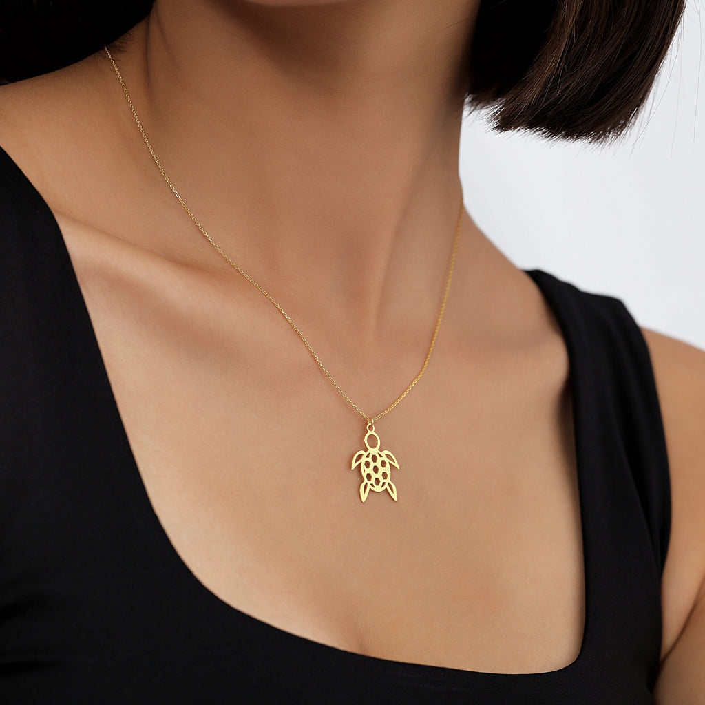 18K Gold Vermeil Turtle Pendant Necklace | Sea Life Charm