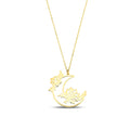 14K Gold Moon Flower Necklace, Crescent Moon Floral Pendant, Celestial Lotus Charm, Boho Necklace, Gift for Her