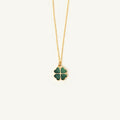 14K Gold Green Enamel Clover Necklace, Four Leaf Clover Pendant, Good Luck Charm, Gift for Her