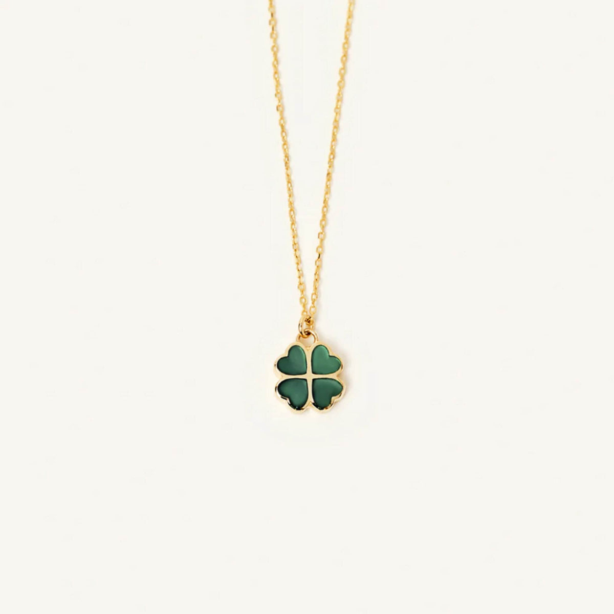 14K Gold Green Enamel Clover Necklace, Four Leaf Clover Pendant, Good Luck Charm, Gift for Her
