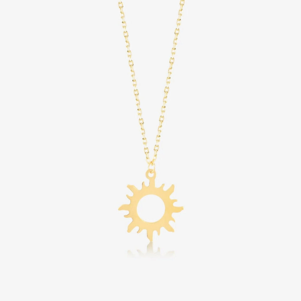 14K Gold Sun Necklace, Open Sunburst Pendant, Boho Celestial Charm, Everyday Gift for Her