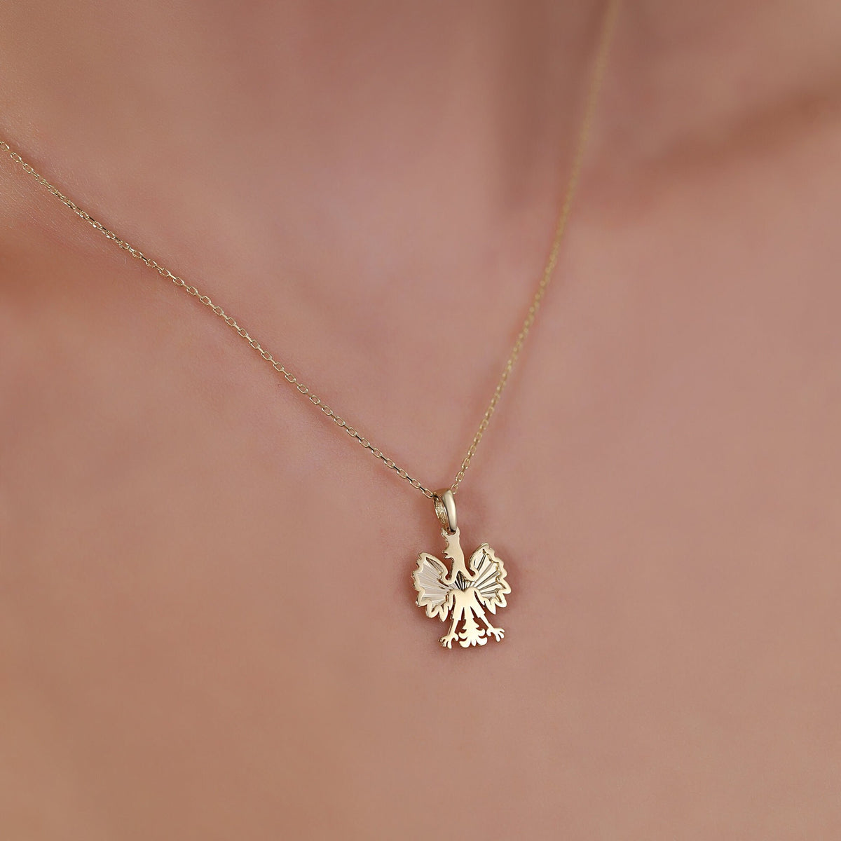 14K Gold Polish Eagle Necklace, Diamond Cut Poland Crest Pendant, Heritage Bird Charm, Symbolic Gift for Her