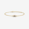 14K Gold Evil Eye Bracelet, Pave Lab Diamond Sapphire Eye Chain Bracelet, Protection Symbol Jewelry, Delicate Everyday Bracelet