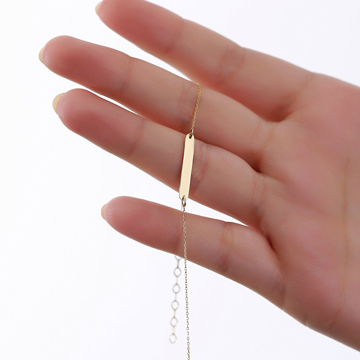 14K Gold Engravable Bar Bracelet, Custom Name Plate Chain Bracelet, Personalized Minimalist Bracelet, Gift for Her