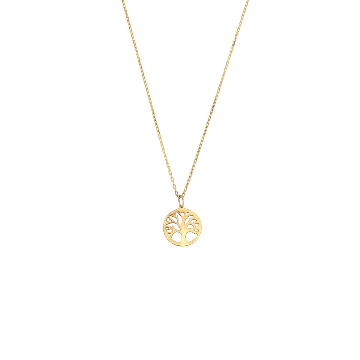 14K Gold Tree of Life Necklace, Cut Out Tree Coin Pendant, Round Disc Charm, Meaningful Gift for Her