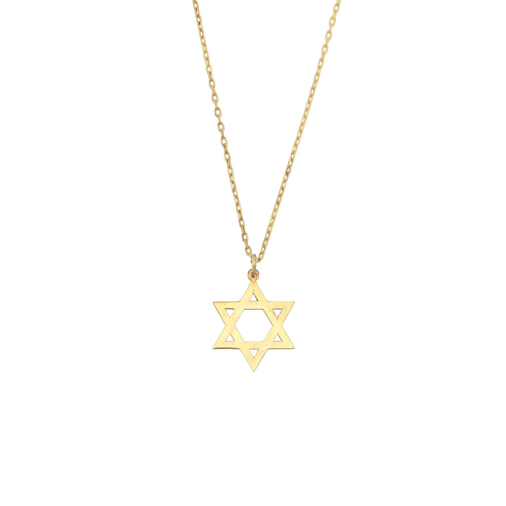 14K Gold Star of David Necklace, Open Outline Jewish Star Pendant, Minimalist Faith Charm, Gift for Her