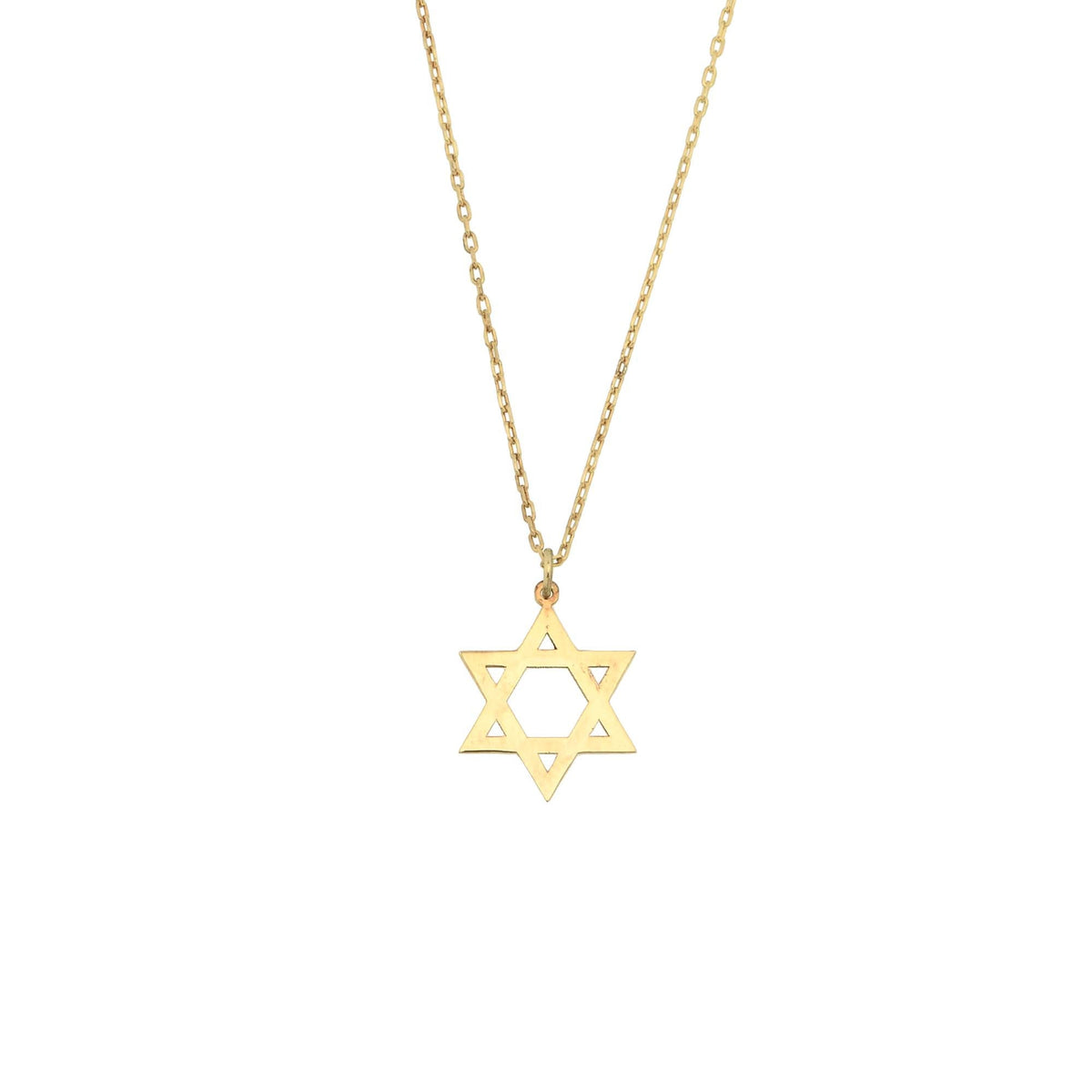 14K Gold Star of David Necklace, Open Outline Jewish Star Pendant, Minimalist Faith Charm, Gift for Her