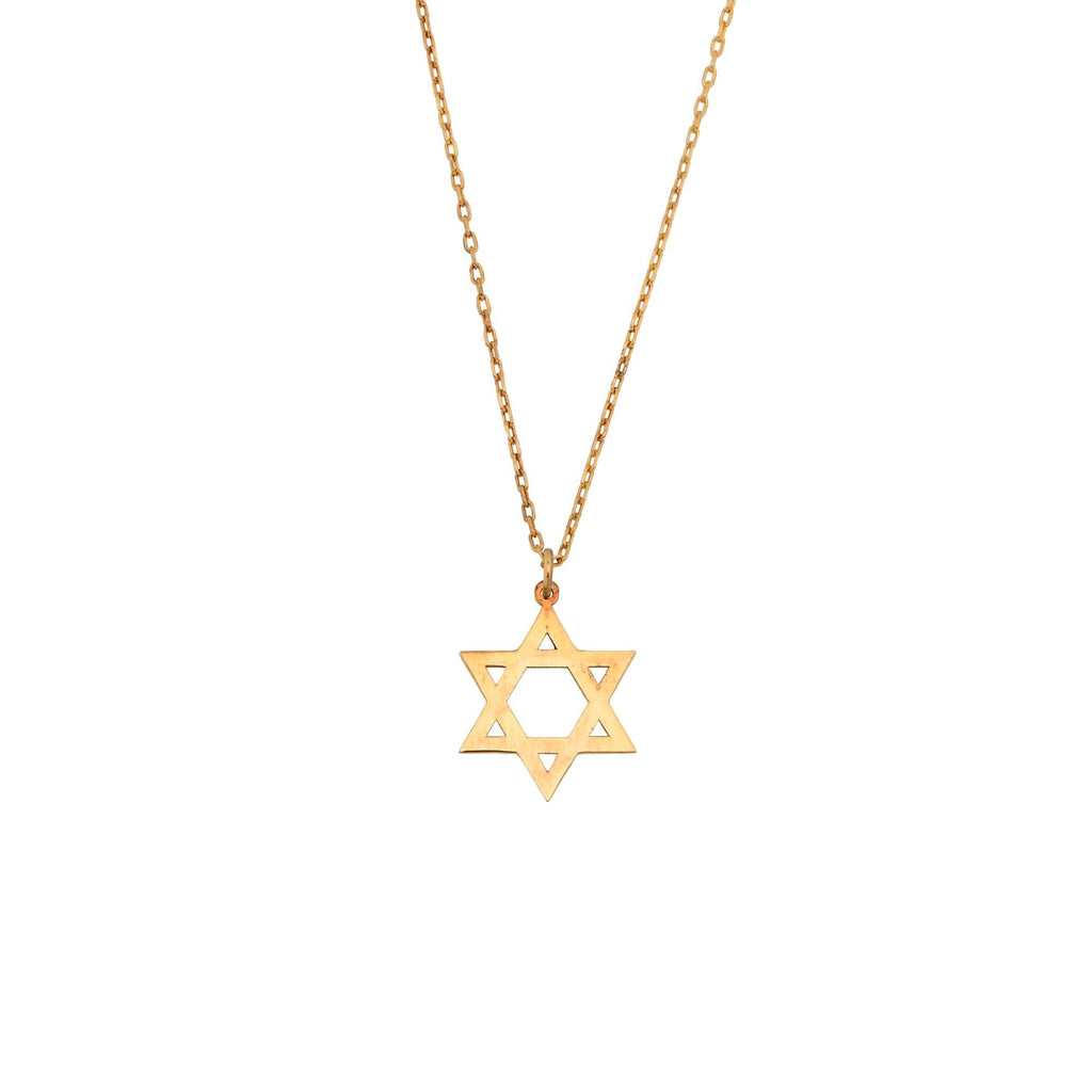 14K Gold Star of David Necklace, Open Outline Jewish Star Pendant, Minimalist Faith Charm, Gift for Her