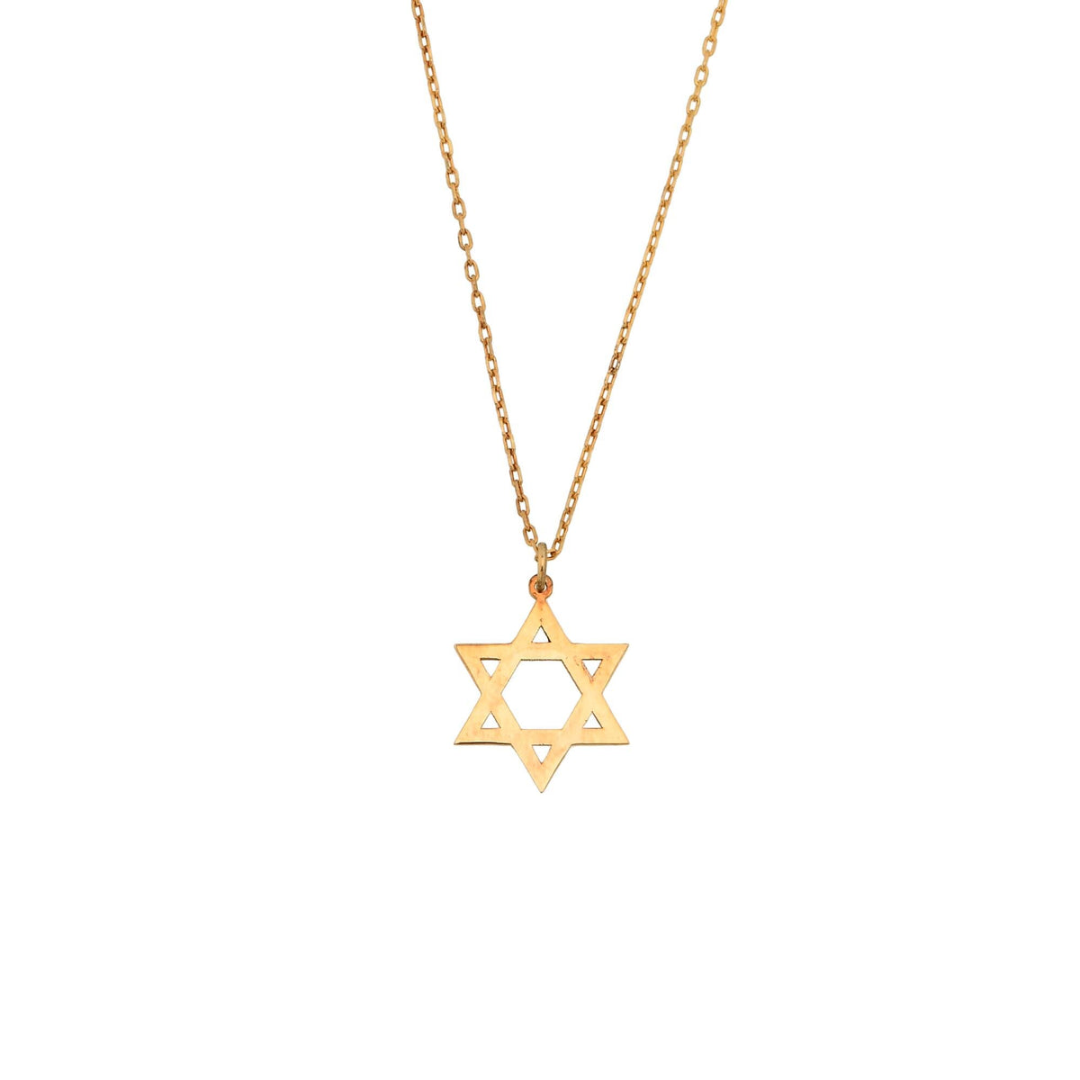 14K Gold Star of David Necklace, Open Outline Jewish Star Pendant, Minimalist Faith Charm, Gift for Her