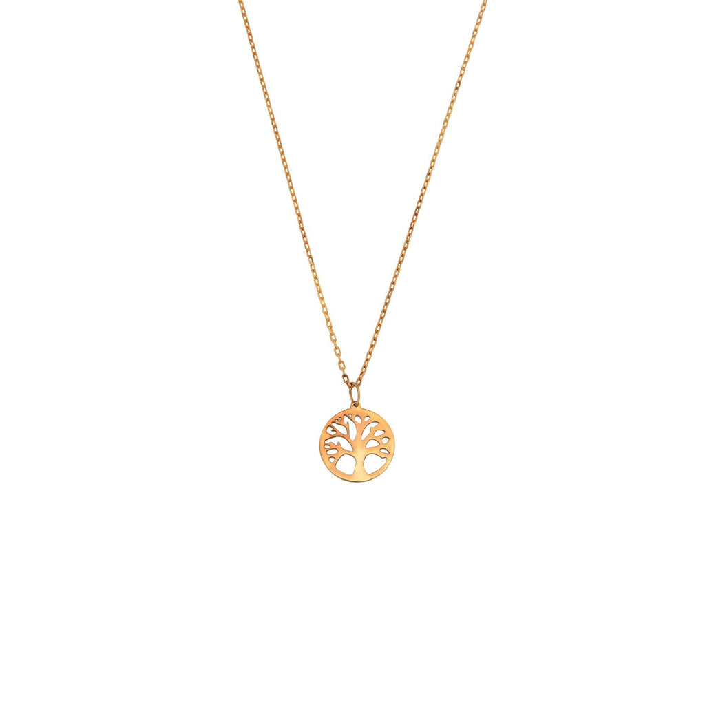 14K Gold Tree of Life Necklace, Cut Out Tree Coin Pendant, Round Disc Charm, Meaningful Gift for Her