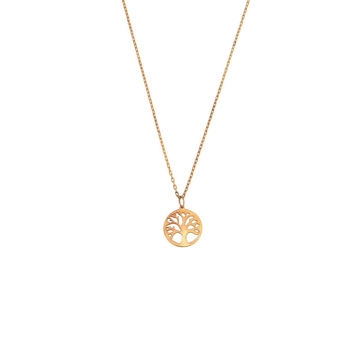 14K Gold Tree of Life Necklace, Cut Out Tree Coin Pendant, Round Disc Charm, Meaningful Gift for Her