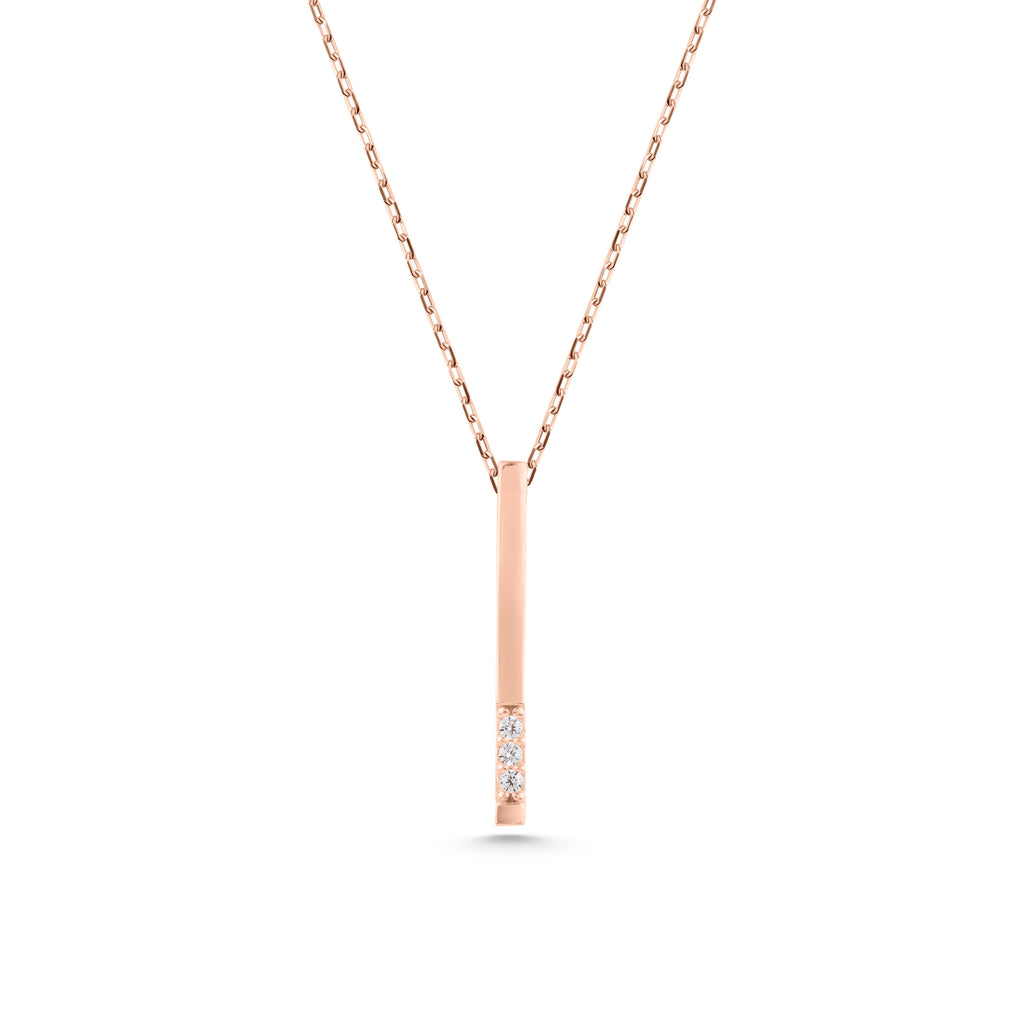 14K Gold Vertical Bar Necklace, Diamond Accent Drop Pendant, Minimalist Stick Charm, Gift for Her