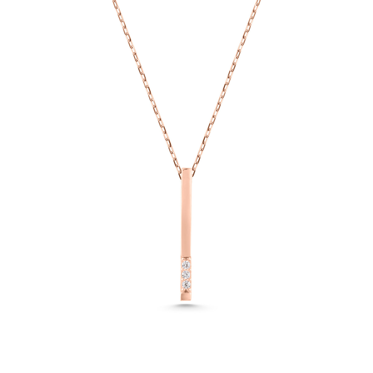 14K Gold Vertical Bar Necklace, Diamond Accent Drop Pendant, Minimalist Stick Charm, Gift for Her