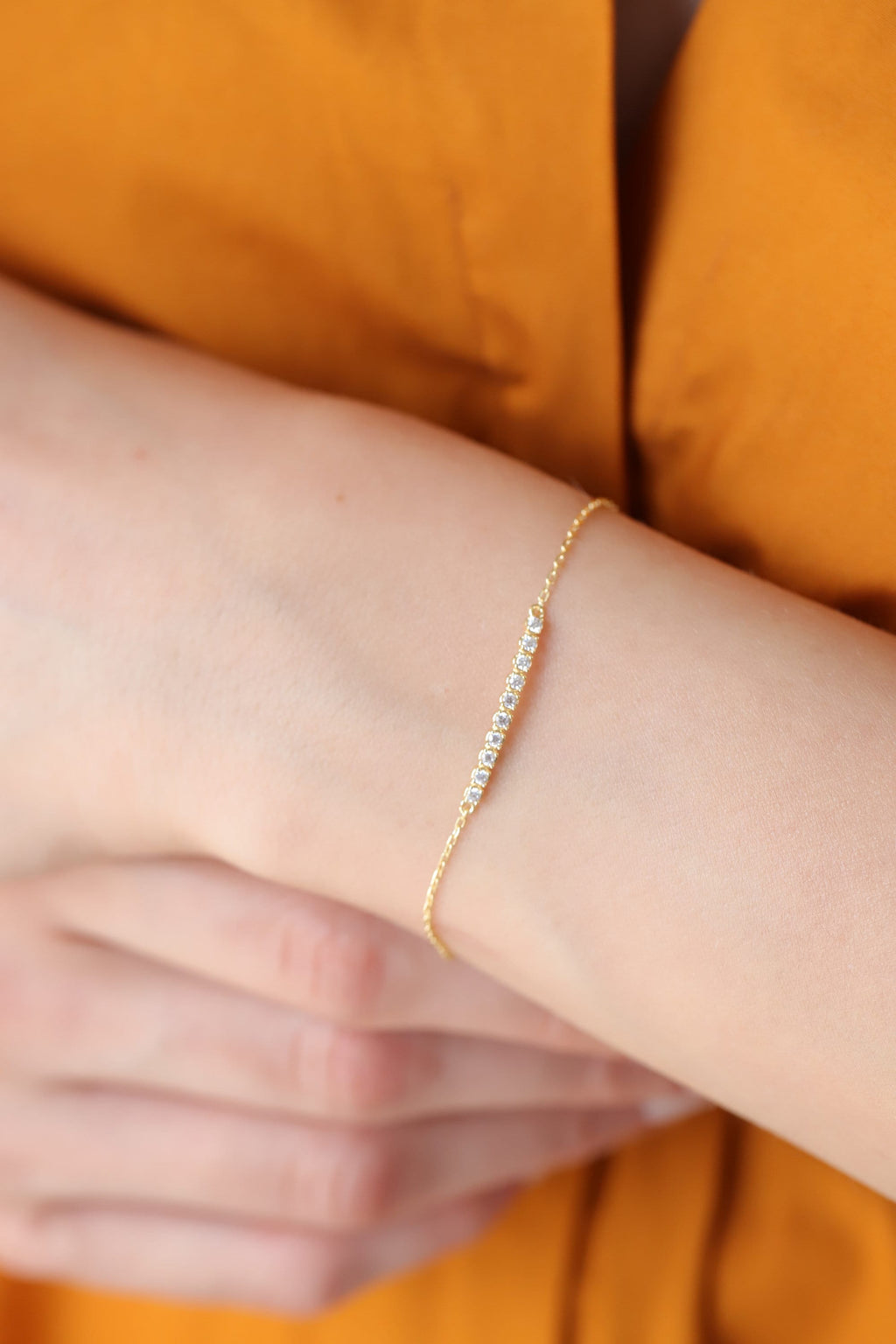 14K Gold Lab Diamond Bar Bracelet, Pave Sparkle Chain Bracelet, Delicate Everyday Bracelet, Minimalist Fine Jewelry