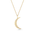 14K Gold Crescent Moon Necklace, Lab Diamond Pave Moon Pendant, Celestial Charm, Dainty Gift for Her