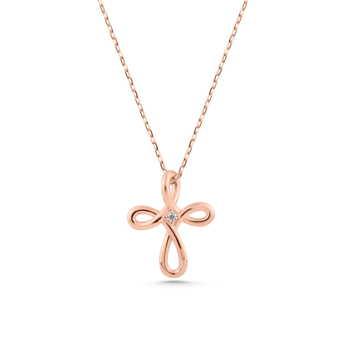 14K Gold Loop Cross Necklace, Diamond Center Swirl Cross Pendant, Elegant Faith Charm, Gift for Her