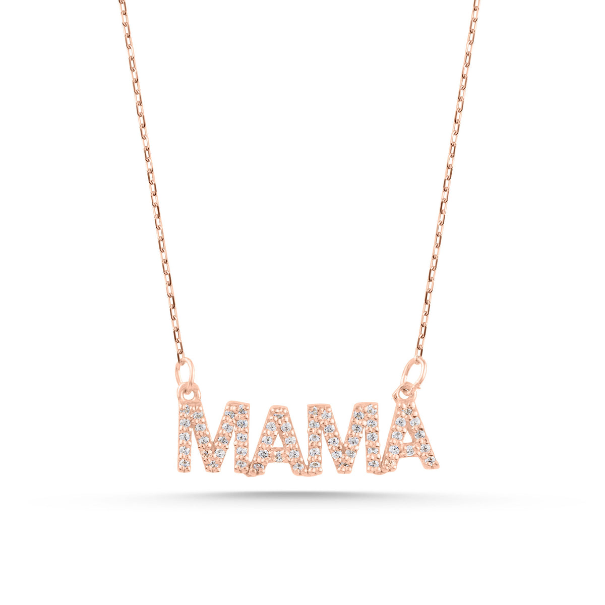 14K Gold Pave Mama Necklace, Lab Diamond Block Letter Nameplate, Sparkling Mama Charm, Mother's Day Gift for Her
