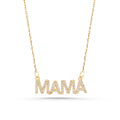 14K Gold Pave Mama Necklace, Lab Diamond Block Letter Nameplate, Sparkling Mama Charm, Mother's Day Gift for Her