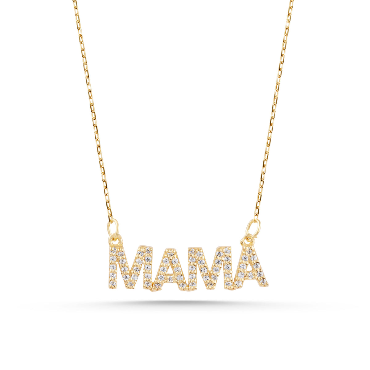 14K Gold Pave Mama Necklace, Lab Diamond Block Letter Nameplate, Sparkling Mama Charm, Mother's Day Gift for Her