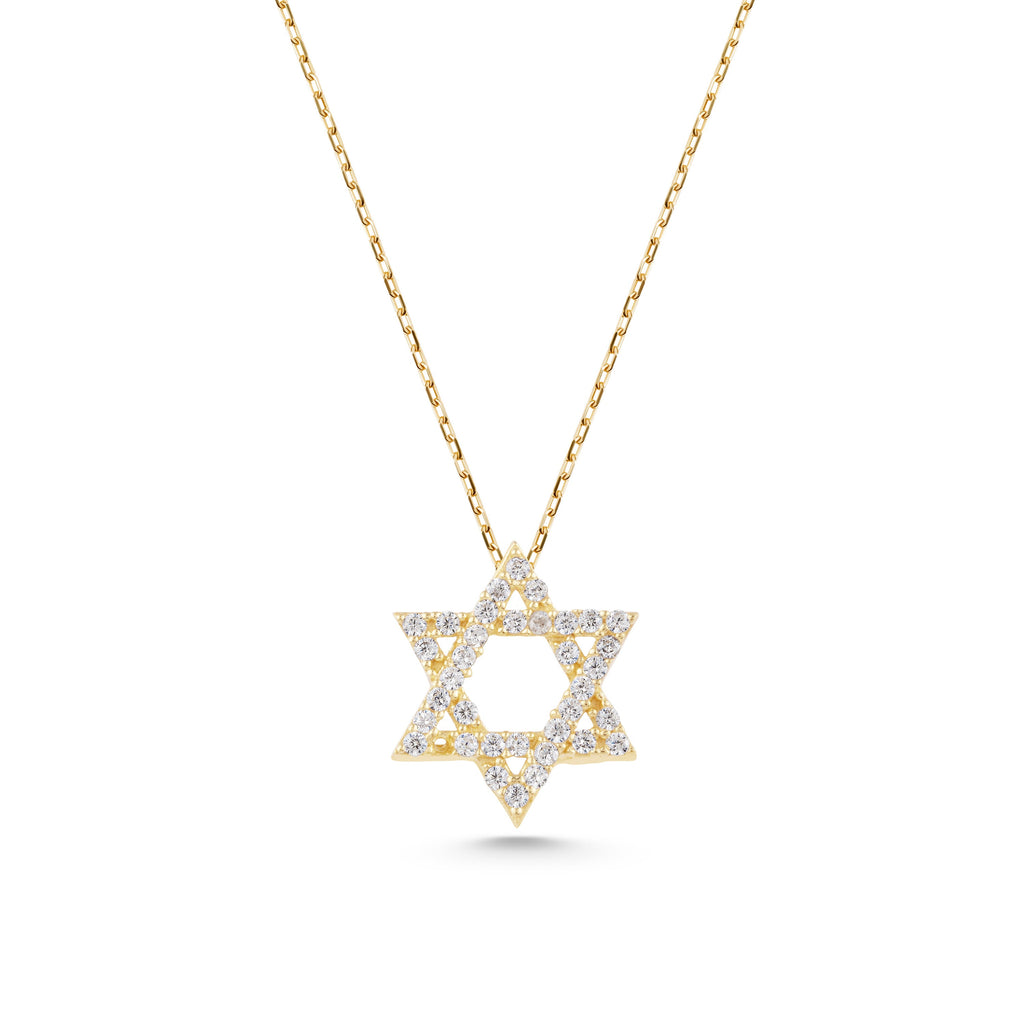 14K Gold Pave Star of David Necklace, Lab Diamond Jewish Star Pendant, Sparkling Statement Charm, Gift for Her