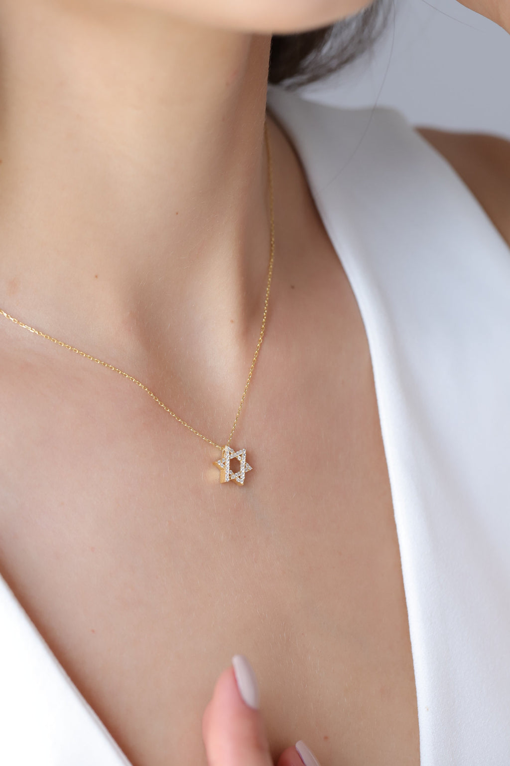 14K Gold Pave Star of David Necklace, Lab Diamond Jewish Star Pendant, Sparkling Statement Charm, Gift for Her