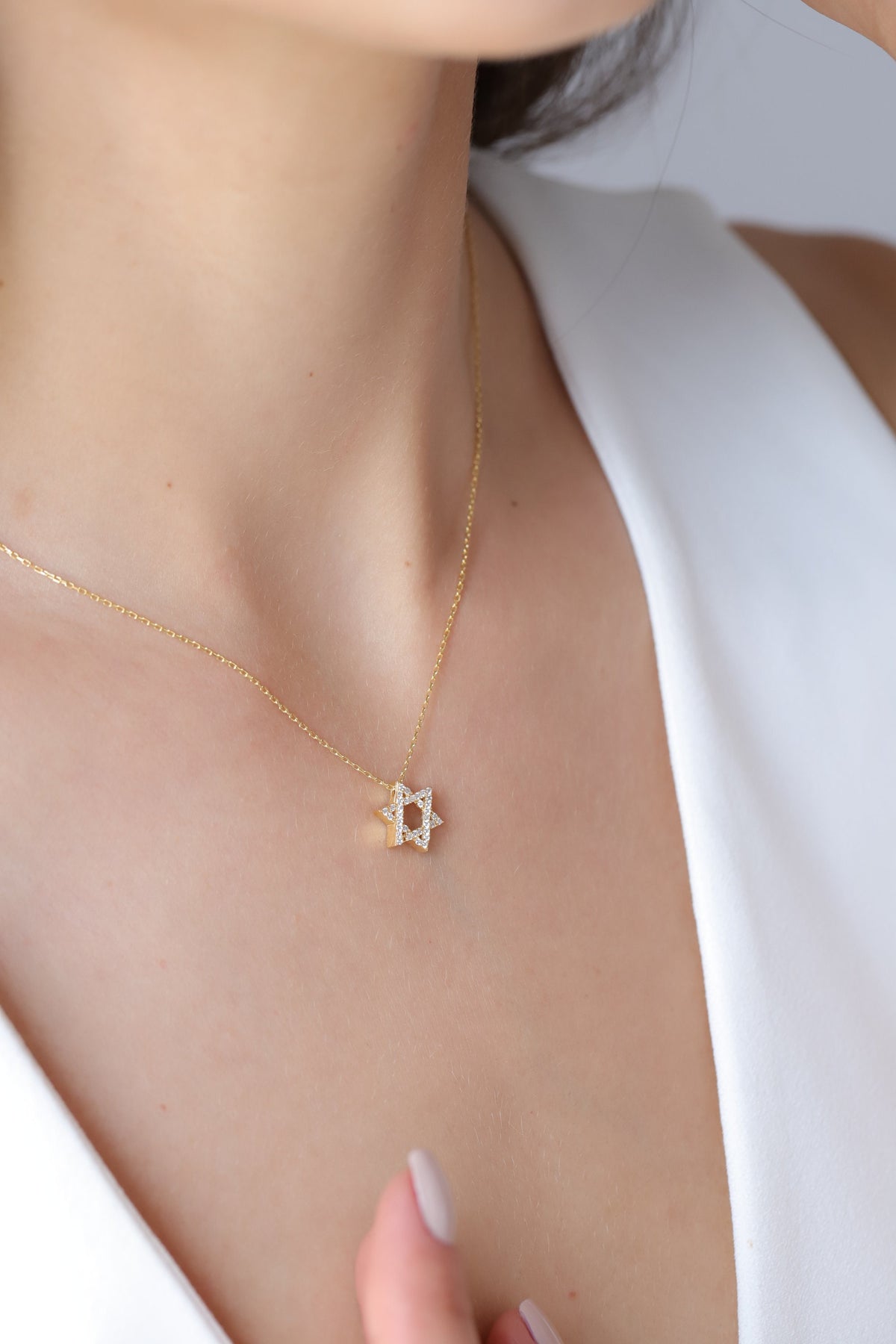 14K Gold Pave Star of David Necklace, Lab Diamond Jewish Star Pendant, Sparkling Statement Charm, Gift for Her