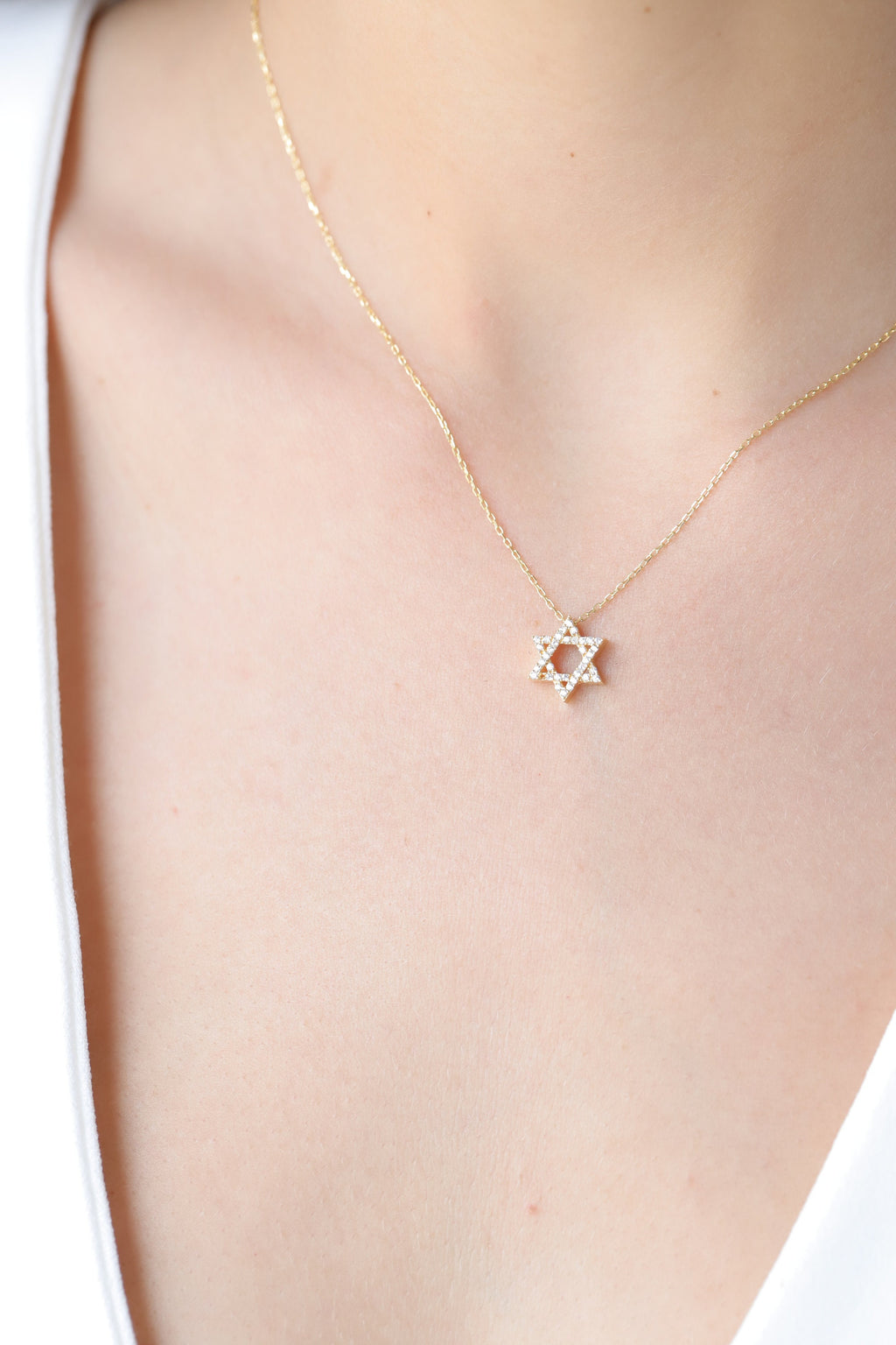 14K Gold Pave Star of David Necklace, Lab Diamond Jewish Star Pendant, Sparkling Statement Charm, Gift for Her