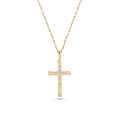 14K Gold Half Pave Cross Necklace, Lab Diamond Center Cross Pendant, Two-Tone Design Charm, Gift for Her