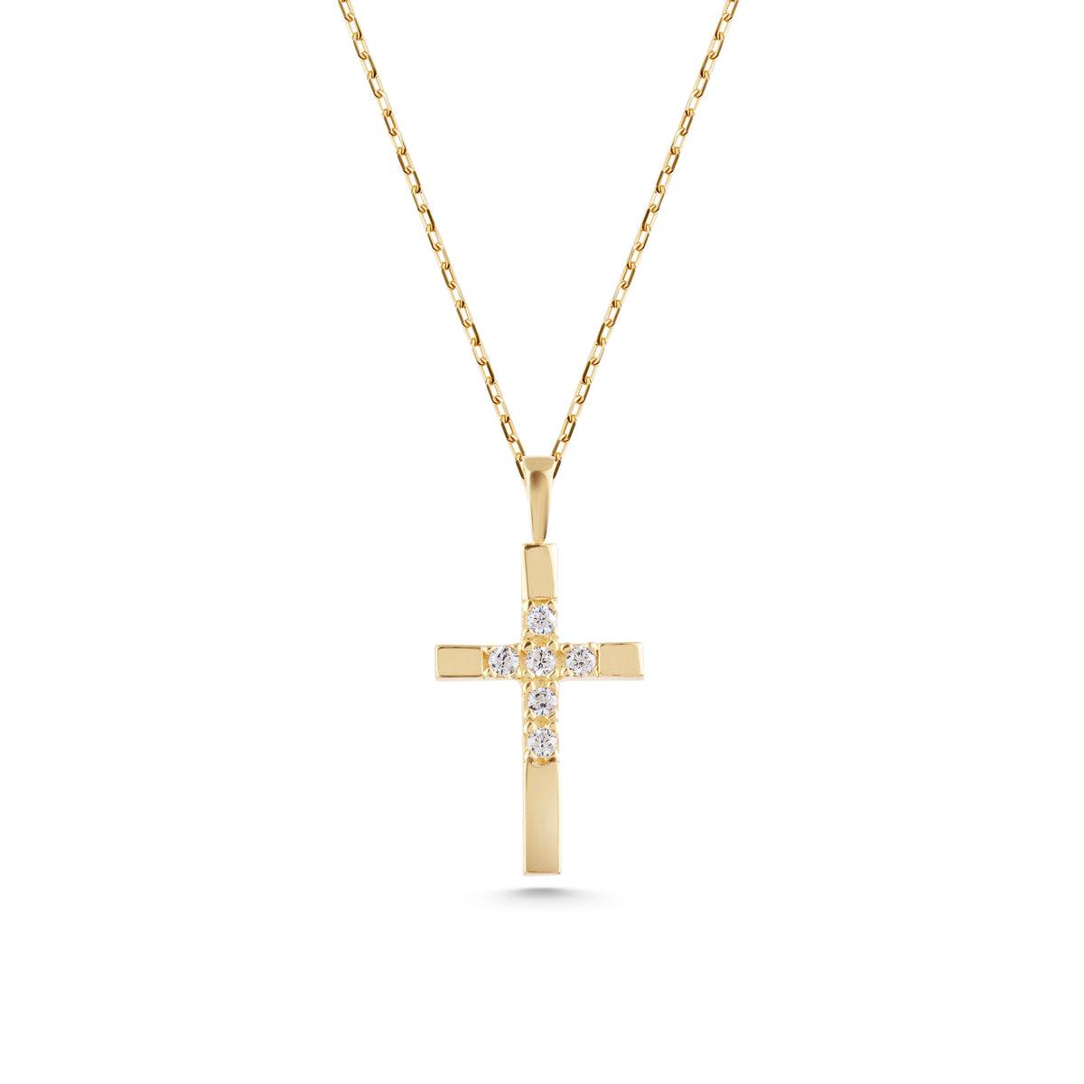 14K Gold Half Pave Cross Necklace, Lab Diamond Center Cross Pendant, Two-Tone Design Charm, Gift for Her