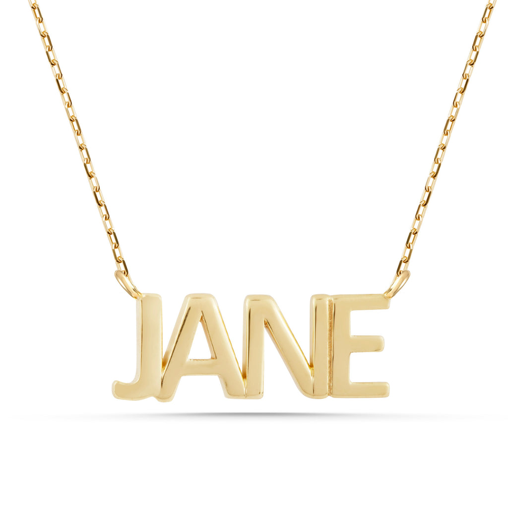 14K Gold Custom Name Necklace, Solid Block Letter Nameplate, Personalized Bold Name Charm, Gift for Her