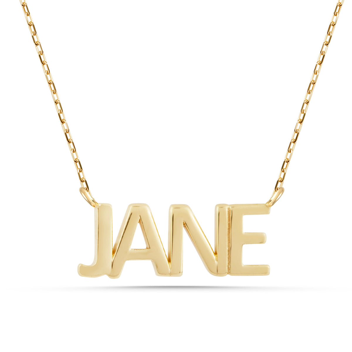 14K Gold Custom Name Necklace, Solid Block Letter Nameplate, Personalized Bold Name Charm, Gift for Her
