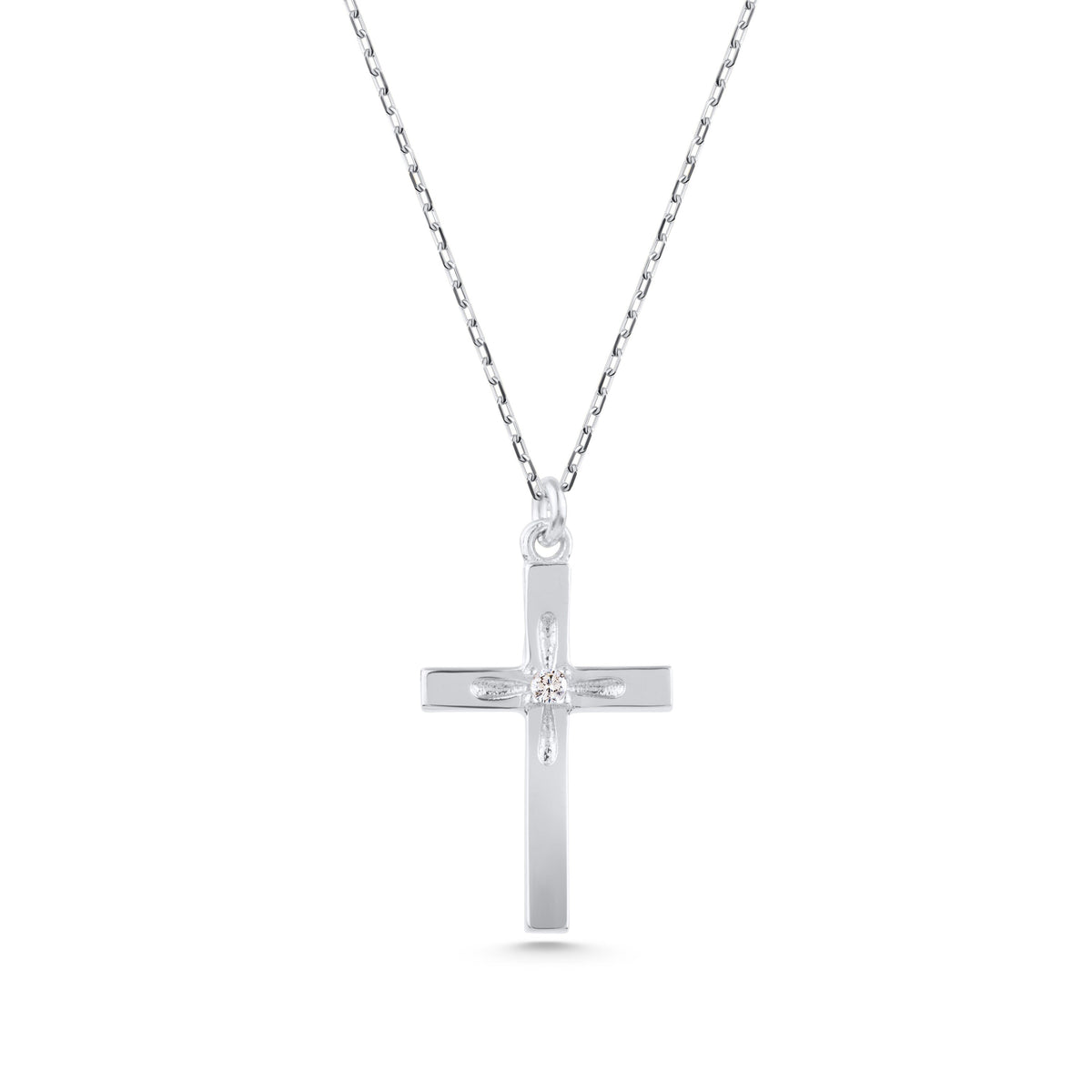14K Gold Diamond Cross Necklace, Solitaire Center Stone Cross Pendant, Classic Faith Charm, Gift for Her