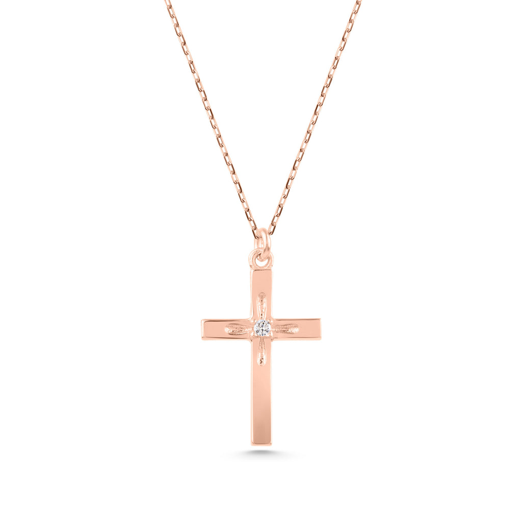 14K Gold Diamond Cross Necklace, Solitaire Center Stone Cross Pendant, Classic Faith Charm, Gift for Her